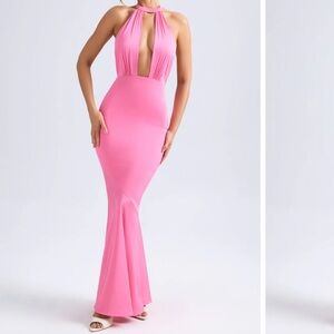 Oh Polly Desiree Hot Pink Halter Neck Gown Maxi Dress